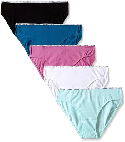 Calvin Klein Women's 5 Cotton Stretch Logo Bikini Panties In Black/white/blue Light/continental/peony Blossom In Multi