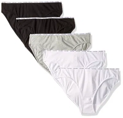 Calvin Klein Women's 5 Cotton Stretch Logo Bikini Panties In Black/white/grey Heather In Multi
