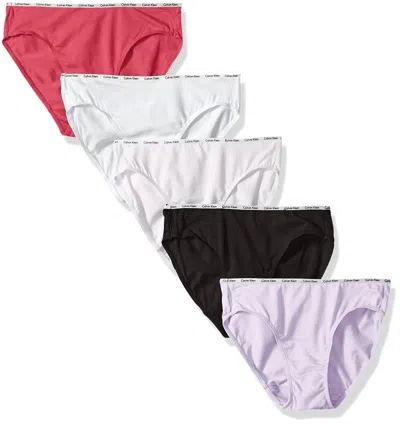 Calvin Klein Women's 5 Cotton Stretch Logo Bikini Panties In Black/white/peony/tender/coast In Multi