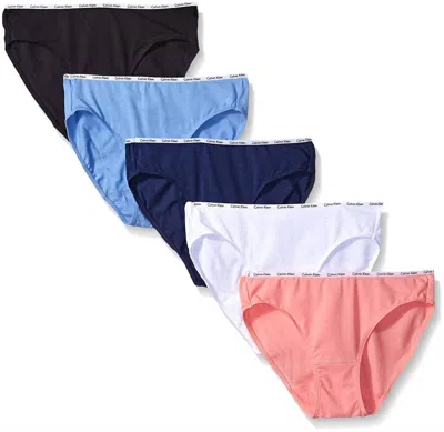 Calvin Klein Women's 5 Cotton Stretch Logo Bikinis In Black/white/genie/tender/coastal In Blue