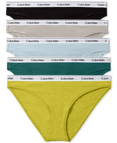 Calvin Klein Women's 5-pk. Modern Logo Low-rise Bikini Underwear Qd5208 In Black,grey Heather,sterling Blue,glacier
