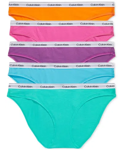 Calvin Klein Women's 5-pk. Modern Logo Low-rise Bikini Underwear Qd5208 In Nm Pool G