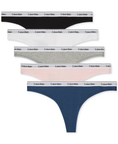 Calvin Klein Women's 5-pk. Modern Logo Low-rise Thong Underwear Qd5221 In Multi