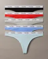 Calvin Klein Women's 5-pk. Modern Logo Low-rise Thong Underwear Qd5221 In Black,grey Heather,sterling Blue,glacier
