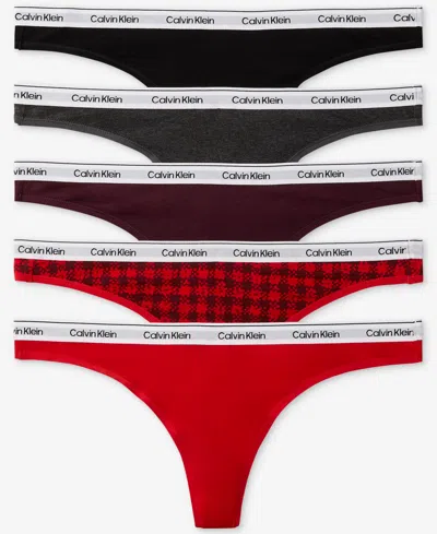 Calvin Klein Women's 5-pk. Modern Logo Low-rise Thong Underwear Qd5221 In Multi