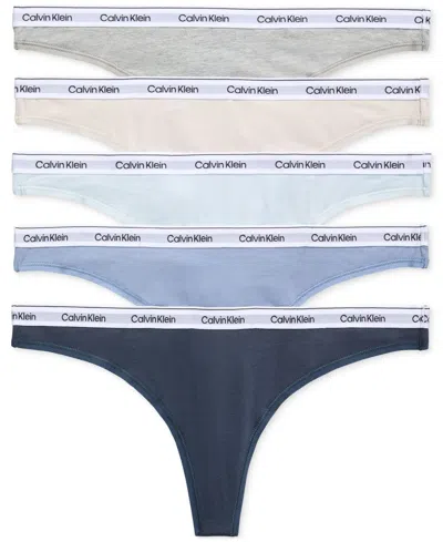 Calvin Klein Women's 5-pk. Modern Logo Low-rise Thong Underwear Qd5221 In Pyl Gray M