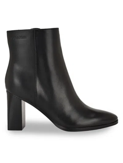Calvin Klein Women's 75mm Dezzi Leather Ankle Boots In Black