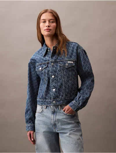 Calvin Klein Women's 90s Allover Monogram Denim Trucker Jacket In Marquee