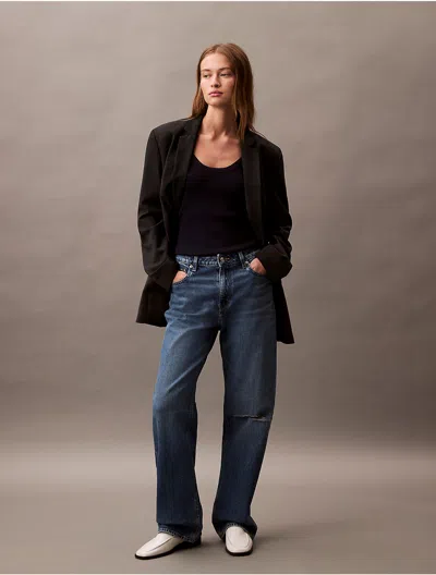Calvin Klein Women's 90s Straight Jeans In Runaway Blue Destroyed