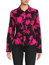 Calvin Klein Women's Abstract Button Down Shirt In Black Cerise