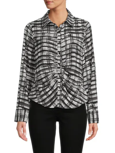 Calvin Klein Women's Abstract Button Down Shirt In Black Multi