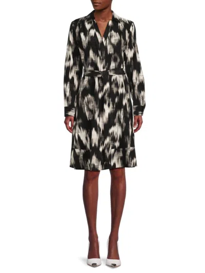 Calvin Klein Women's Abstract Print Johnny Collar Dress In Black White