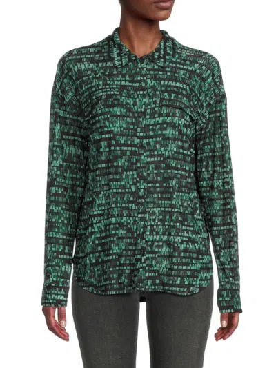 Calvin Klein Women's Abstract Print Shirt In Green Multi
