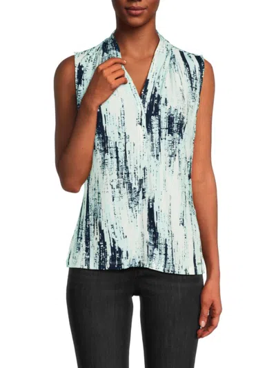 Calvin Klein Women's Abstract Print Sleeveless Top In Blue Multi