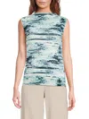 Calvin Klein Petite Printed Pleated Sleeveless Top In Blue Multi