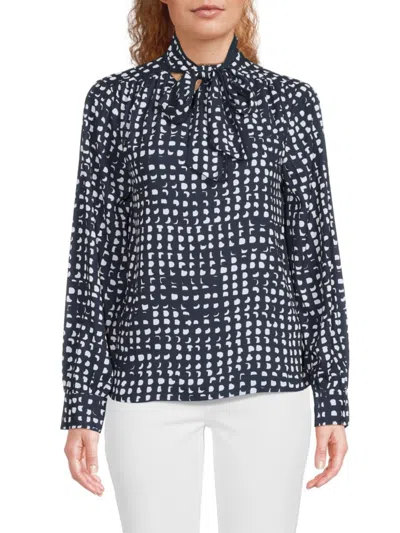Calvin Klein Women's Abstract Print Top In Navy Cream