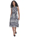 Calvin Klein Stripe Front Knot Sheath Dress In Multi