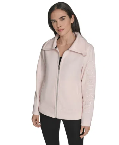 Calvin Klein Women's Active Tech Fleece Mock-neck Jacket In Pink