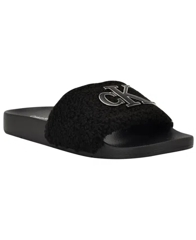 Calvin Klein Women's Ahva Cozy Slip-on Pool Slides In Black
