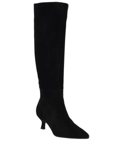 Calvin Klein Women's Akenzie Suede Kitten Heel Tall Dress Boots In Black