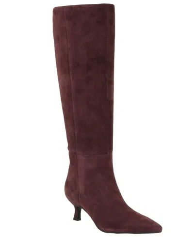 Calvin Klein Women's Akenzie Suede Kitten Heel Tall Dress Boots In Burgundy