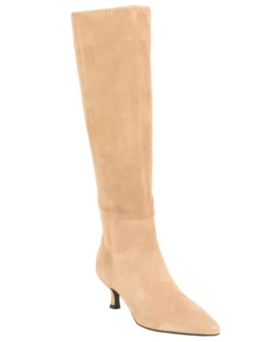 Calvin Klein Women's Akenzie Suede Kitten Heel Tall Dress Boots In Neutral