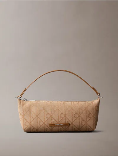 Calvin Klein Women's Allover Emblem Logo Canvas Shoulder Bag In Brown