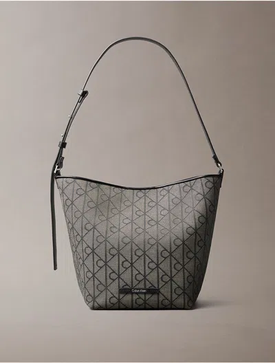 Calvin Klein Women's Allover Emblem Logo Jacquard Bucket Bag With Pouch In Gray