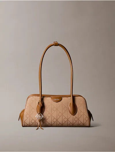 Calvin Klein Women's Allover Emblem Logo Jacquard Shoulder Bag In Brown