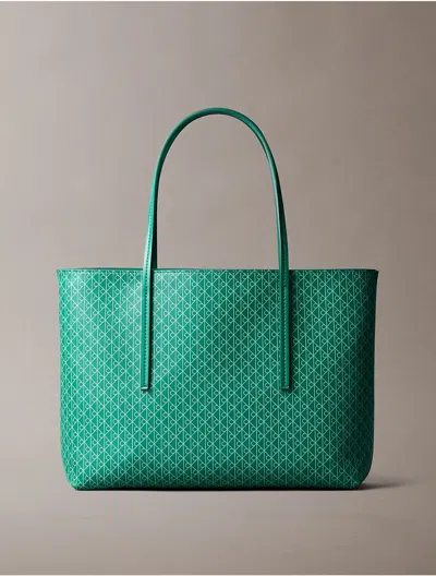 Calvin Klein Women's Allover Emblem Logo Small Tote Bag With Pouch In Green
