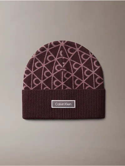 Calvin Klein Women's Allover Emblem Logo Wool Beanie In Fudge