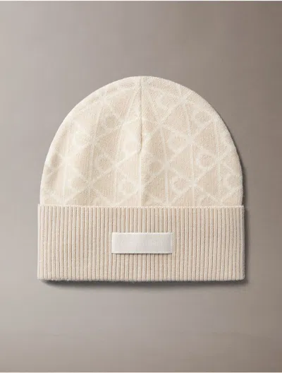 Calvin Klein Women's Allover Emblem Logo Wool Beanie In Light Hay