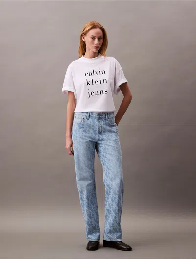 Calvin Klein Women's Allover Logo 90s Straight Jeans In Light Billboard