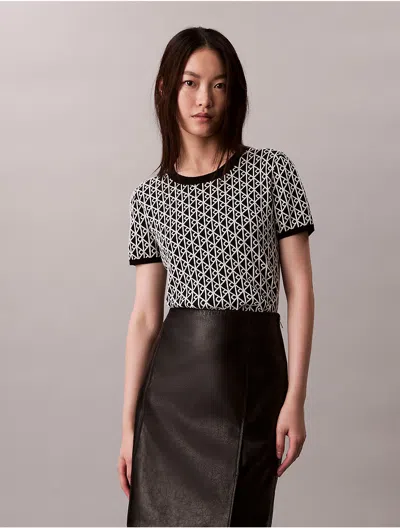 Calvin Klein Women's Allover Monogram Logo Baby Tee In Black