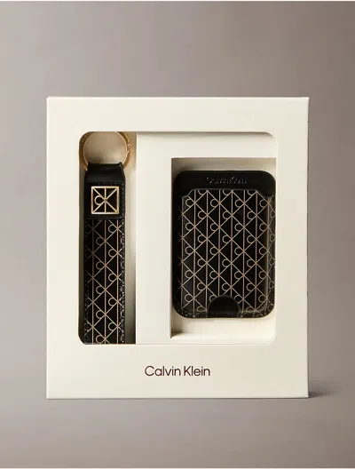 Calvin Klein Women's Allover Monogram Logo Key Fob And Card Case In Black