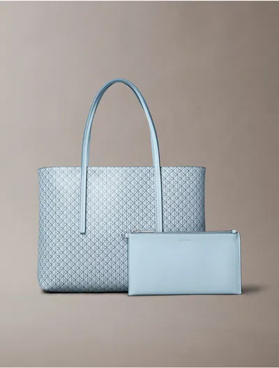 Calvin Klein Women's Allover Monogram Logo Small Tote Bag With Pouch