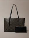 Calvin Klein Women's Allover Monogram Logo Tote Bag With Pouch In Black