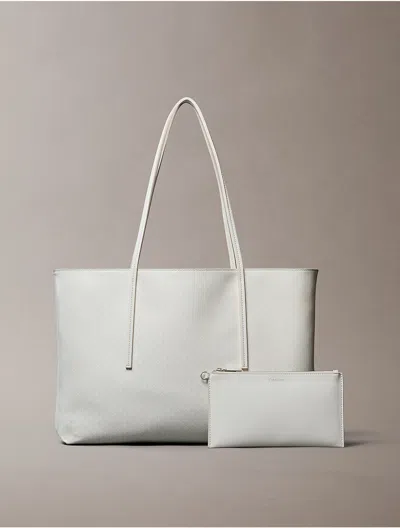 Calvin Klein Women's Allover Monogram Logo Tote Bag With Pouch In White