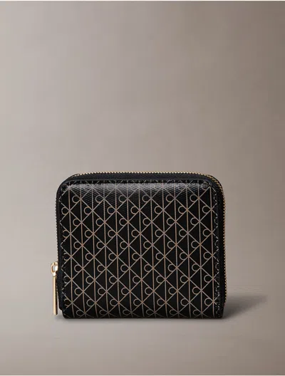 Calvin Klein Women's Allover Monogram Square Zip Wallet In Black