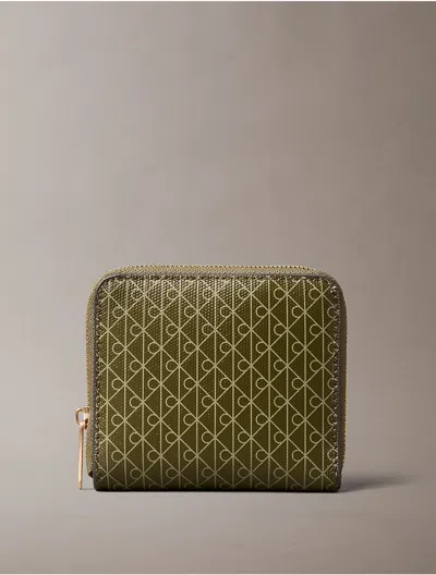Calvin Klein Women's Allover Monogram Square Zip Wallet In Green