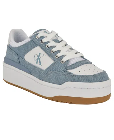 Calvin Klein Women's Alondra Casual Lace-up Sneakers In Medium Blue Denim