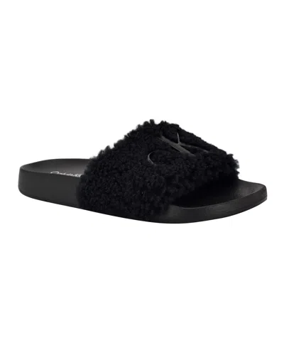 Calvin Klein Women's Amaya Fuzzy Slide Sandals In Black
