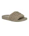 Calvin Klein Women's Amaya Fuzzy Slide Sandals In Light Grey Shearling Logo