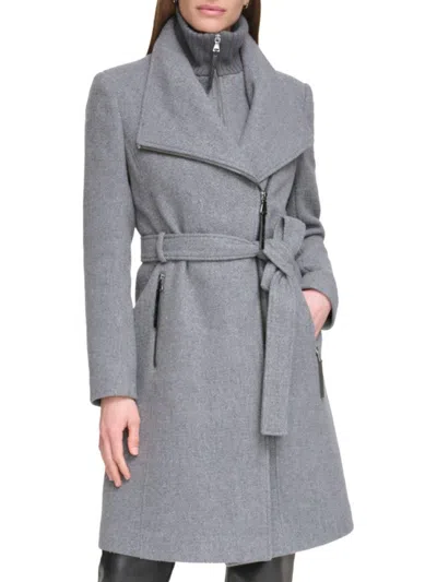 Calvin Klein Women's Angled Twill Wrap Coat In Grey