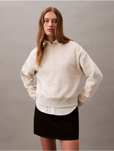 Calvin Klein Women's Archive Logo Fleece Cropped Sweatshirt In Vanilla Heather