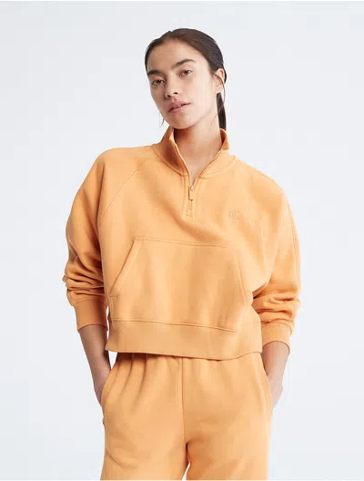 Calvin Klein Women's Archive Logo Fleece Quarter Zip Sweatshirt In Orange