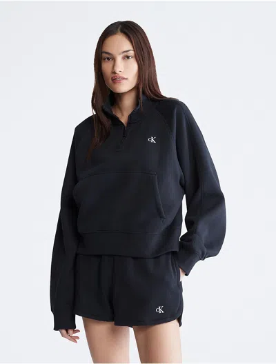 Calvin Klein Women's Archive Logo Fleece Quarter Zip Sweatshirt In Black