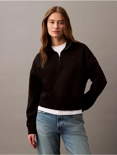 Calvin Klein Women's Archive Logo Fleece Quarter Zip Sweatshirt In Black Beauty