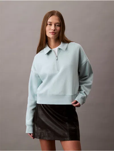 Calvin Klein Women's Archive Logo Fleece Quarter Zip Sweatshirt In Cloud Blue