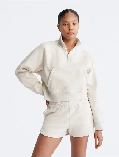 Calvin Klein Women's Archive Logo Fleece Quarter Zip Sweatshirt In Neutral